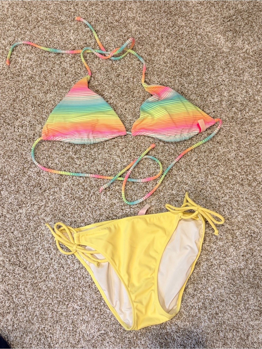 Victoria’s Secret Rainbow Bikini Yellow Tie Side Bottoms L/S